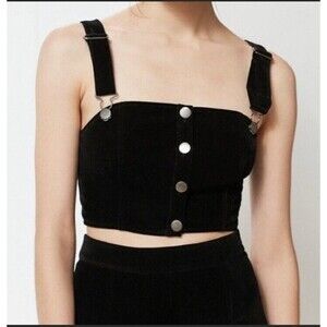 Urban Outfitters Black Crop Top Bandeau Corduroy Buckle Size S ? M ? See Meas.
